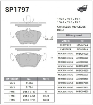 Колодки тормозные MERCEDES E (W210) передние (4шт.) SANGSIN SP1797 SANGSIN