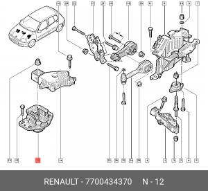 Опора двигателя RENAULT Clio передняя правая ОЕ 7700434370 RENAULT