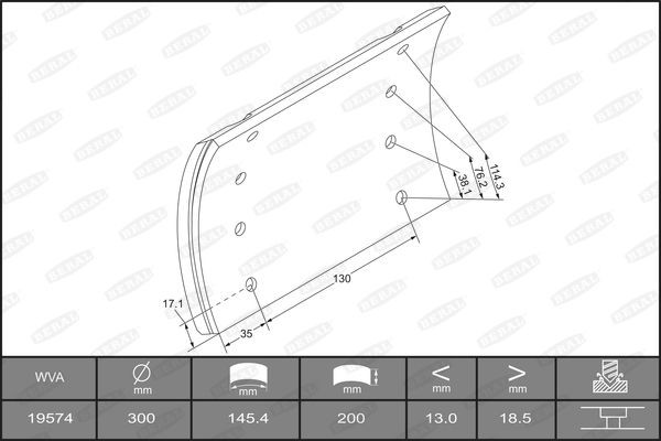 накладки тормозные STD !БЕЗ ЗАКЛ.(300x200)(93251 8x15 64) \MB,BPW,Cardi,Kass(SN3 KBL1957401517 BERAL