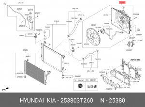 Вентилятор KIA Quoris (12-) охлаждения радиатора OE 253803T260 HYUNDAI KIA