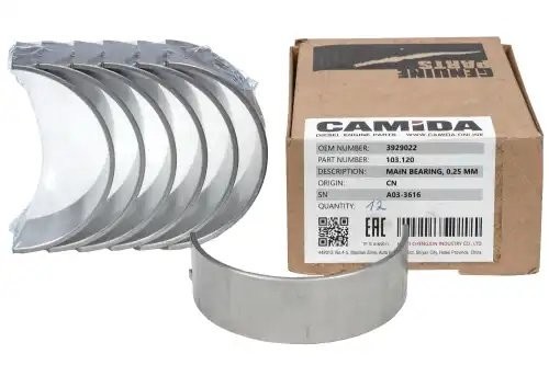 Вкладыш коленвала коренной нижний ремонт. (0.25 мм) КАМАЗ, НЕФАЗ дв. Cummins ISB 103120 CAMIDA