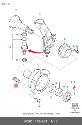 шпилька крепления переднего колеса! односкат.\ Ford Transit 00> 4 424 984 FORD