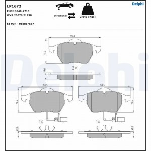 LP1672 колодки дисковые п.\ Audi A6 97-02, VW Passat 1.6-2.5TDi 98> LP1672 DELPHI