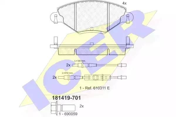 181419-701 колодки дисковые передние !\ Citroen C5 2.0i 16V/2.0HDi 00> 181419701 ICER