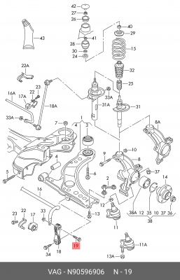 Болт М10х55 VW AUDI SEAT SKODA самоконтрящийся OE N 905 969 06 VAG