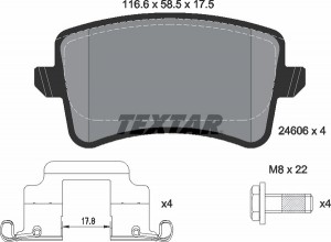 Колодки тормозные AUDI A4,A5,Q5 (08-15) задние (4шт.) TEXTAR 2460602 TEXTAR