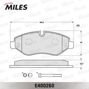 Колодки тормозные передние (без датчика + болты) (Смесь Low-Metallic) (MB SPRINT E400260 MILES