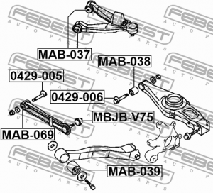 Болт с эксцентриком MITSUBISHI PAJERO III/MONTERO V65W/V75W 2000-2006 0429-006 0429-006 FEBEST