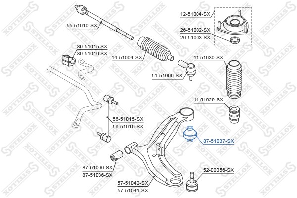 сайлентблок рычага пер. наруж.!\ Hyundai Getz 02> 87-51037-SX STELLOX