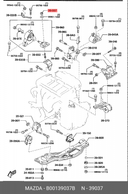 Гайка развального болта B00139037B B001-39-037B MAZDA