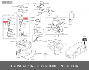 Регулятор давления топлива 313802H000 HYUNDAI KIA