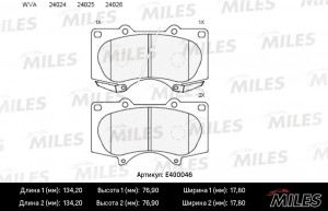 Колодки тормозные передние (Смесь Low-Metallic) LEXUS GX 460/470/MITSUBISHI PAJE E400046 MILES