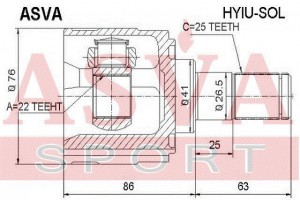 ШРУС ВНУТРЕННИЙ 25x41x22 [12] HYIUSOL HYIU-SOL ASVA