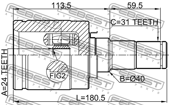 ШРУС внутренний левый 24x40x31 MAZDA CX-5 KE 2011- 0511-GJATLH 0511-GJATLH FEBEST