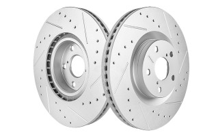 Передний левый тормозной диск Evolution с перфорацией и насечками, в покрытии GE JBR1568 POWERSTOP