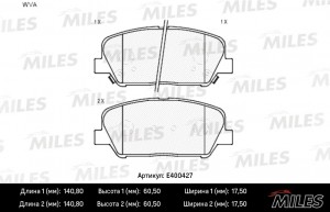 Колодки тормозные передние (без датчика) (Смесь Low-Metallic) HYUNDAI i30/ELANTR E400427 MILES