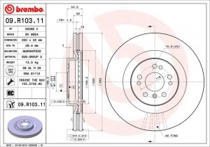 Диск тормозной MERCEDES GL (X164) (06-12) передний вентилируемый (1шт.) BREMBO 09.R103.11 BREMBO