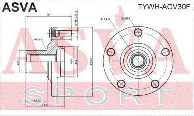 Ступица TOYOTA Camry (01-06) колеса переднего ASVA TYWH-ACV30F ASVA