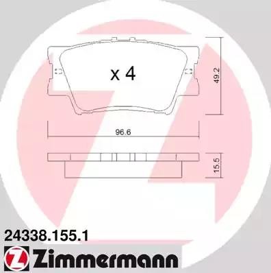 Колодки тормозные TOYOTA Rav 4 (2.0/2.2),Camry V40 (06-) задние (4шт.) ZIMMERMAN 243381551 ZIMMERMANN