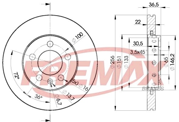 диск тормозной передний!\ Audi A2/A3, VW Golf/Bora 1.6 96> BD5602 FREMAX