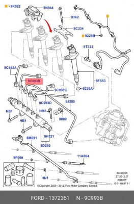 ТРУБКА ТОПЛИВНАЯ ФОРСУНКИ 2 ЦИЛИНДР, FORD (1372351) 1 372 351 FORD