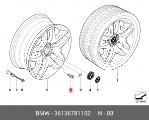 Болт колеса М14х1.5х30 конус ключ 17мм BMW OE 36 13 6 781 152 BMW