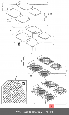 Коврик салона VW Golf (12-) полиуретан (4 предм.) OE 5G1 061 500 82V VAG
