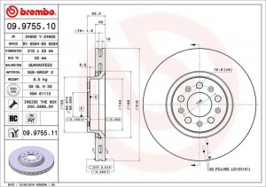 Диск тормозной VOLVO S60 (316x28) передний (1шт.) (мин.2шт.) BREMBO 09.9755.11 BREMBO