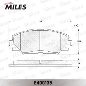 Колодки тормозные передние (без датчика) (Смесь Low-Metallic) TOYOTA AURIS 1.4-1 E400135 MILES