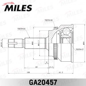 ШРУС наружный TOYOTA AVENSIS VERSO 2.0VVT-i 01- (с ABS) (GSP 859043) GA20457 GA20457 MILES