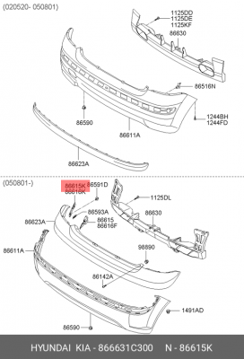 Кронштейн бампера HYUNDAI/KIA 86663-1C300 866631C300 HYUNDAI KIA