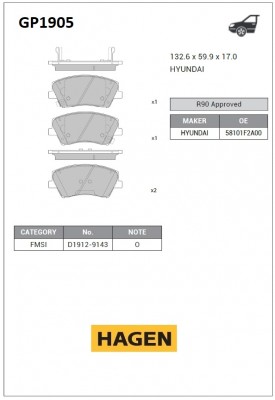 Колодки тормозные HYUNDAI ELANTRA 17- GP1905 GP1905 SANGSIN