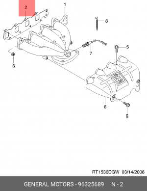 Прокладка коллектора DAEWOO Matiz CHEVROLET Aveo (1.2),Spark (1.0) выпускного OE 96325689 GENERAL MOTORS