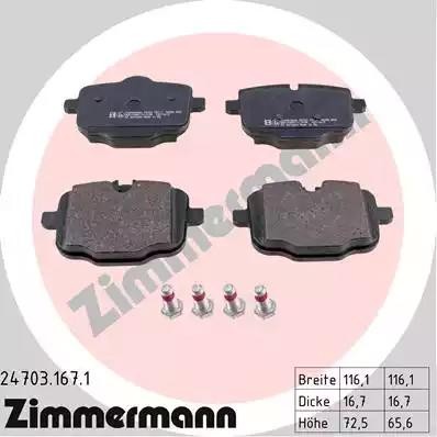 колодки дисковые !задн. 116x66x17 \ BMW F10/F11 3.5i/5.0i/3.5d 10> 24703.167.1 ZIMMERMANN