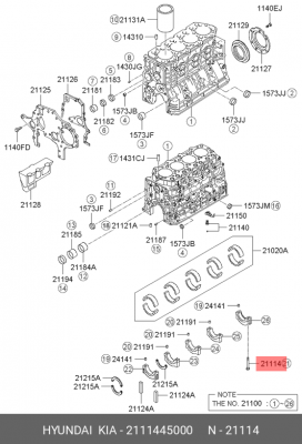 Болт HYUNDAI HD65,72,78,County крышки вала коленчатого OE 2111445000 HYUNDAI KIA