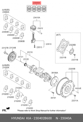 Кольца поршневые HYUNDAI ix35 (11-),Tucson (15-) KIA Sportage (10-) (1.6) d+0.00 230402B600 HYUNDAI KIA