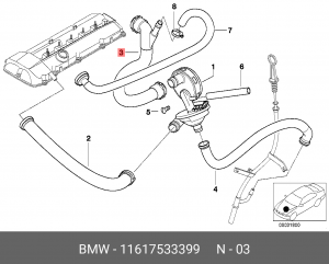 Патрубок BMW 3 (E46) (99-06),5 (E39) (95-03) системы вентиляции картера OE 11 61 7 533 399 BMW