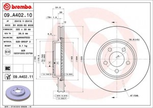 09.A402.11 диск тормозной передний! d320mm\ Chrysler 300C 2.7-5.7i/6.1SRT8/3.0CR 09.A402.11 BREMBO