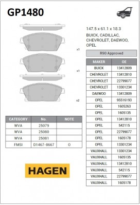 Колодки тормозные CHEVROLET Cruze (09-),Orlando (11-) OPEL Astra J перед (4шт.)  GP1480 SANGSIN