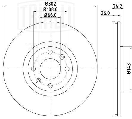 Диск торм. Peugeot 308 (07-)/208 (12-)/Citroen C4 (04-)/DS4 (11-) перед. d=302 ( DF 190502 TRIALLI