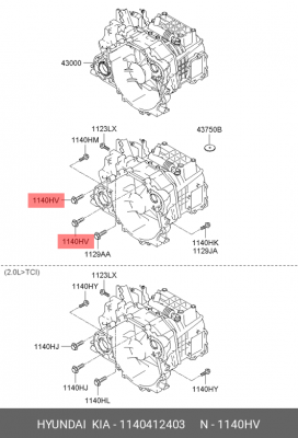 Болт HYUNDAI Accent (94-),Tucson (04-) KIA Rio (05-),Sportage (04-) шестерни рас 1140412403 HYUNDAI KIA