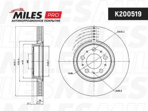 Диск тормозной (серия PRO с антикоррозионным покрытием) VOLVO XC90 02 R16 передн K200519 MILES