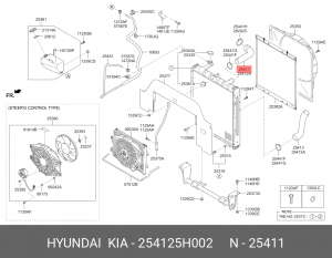 Патрубок HYUNDAI HD65,72,78 дв.D4AL,D4DB,D4DD радиатора верхний Н/О OE 254125H002 HYUNDAI KIA
