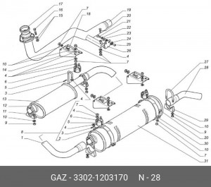 Труба выхлопная ГАЗель борт ЗМЗ-4026, 4063, УМЗ-4215 3302-1203170 GAZ GAZ