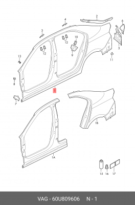 Боковина кузова правая skoda rapid 2 60U809606 VAG