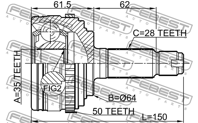 ШРУС внешний 35X62X28 0310-RBA50 0310-RBA50 FEBEST