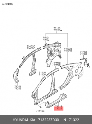 Порог HYUNDAI i40 седан (11-) кузова правый OE 713223ZD30 HYUNDAI KIA