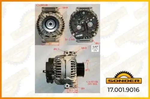 Генератор Premium 24V, 80A Scania со шкивом  о.н SCANIA 1475570 / MAHLE - MG 796 170019016 SONDER