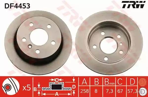 Диск тормозной задний MERCEDES A W169, B W245 DF4453 DF4453 TRW