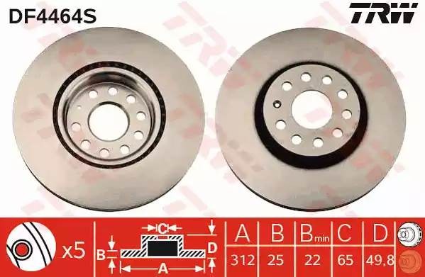 Диск тормозной передний VW PASSAT (3C_, 36_), SKODA OCTAVIA (5E_) DF4464S DF4464S TRW
